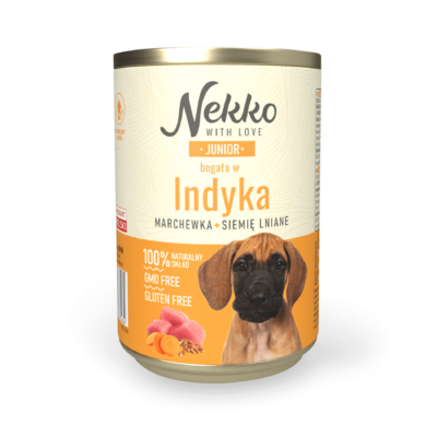 NEKKO puszka pies JUNIOR bogata w indyka, marchewka + siemię lniane