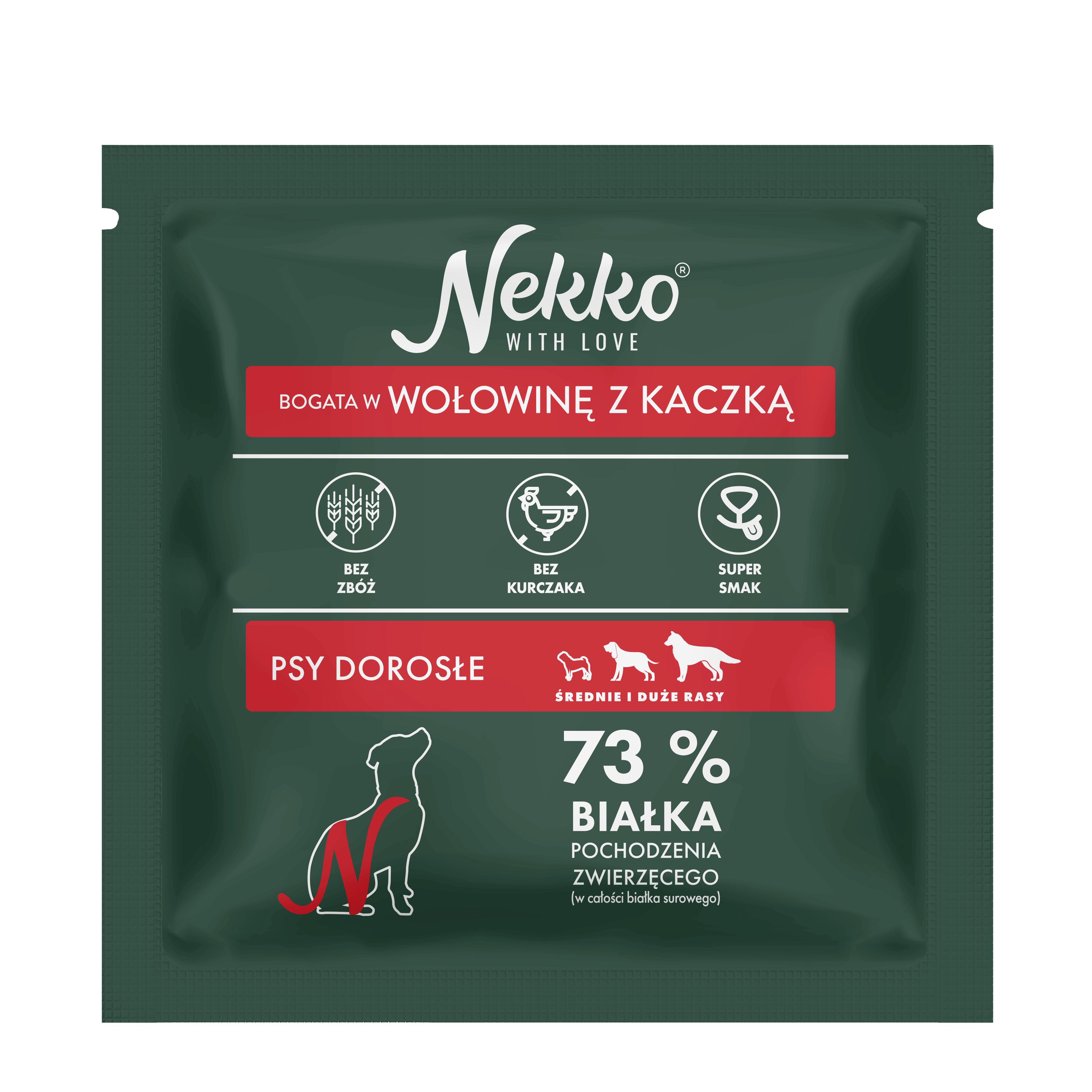 NEKKO karma sucha bezzbożowa psy dorosłe średnie/duże rasy bogata w wołowinę z kaczką