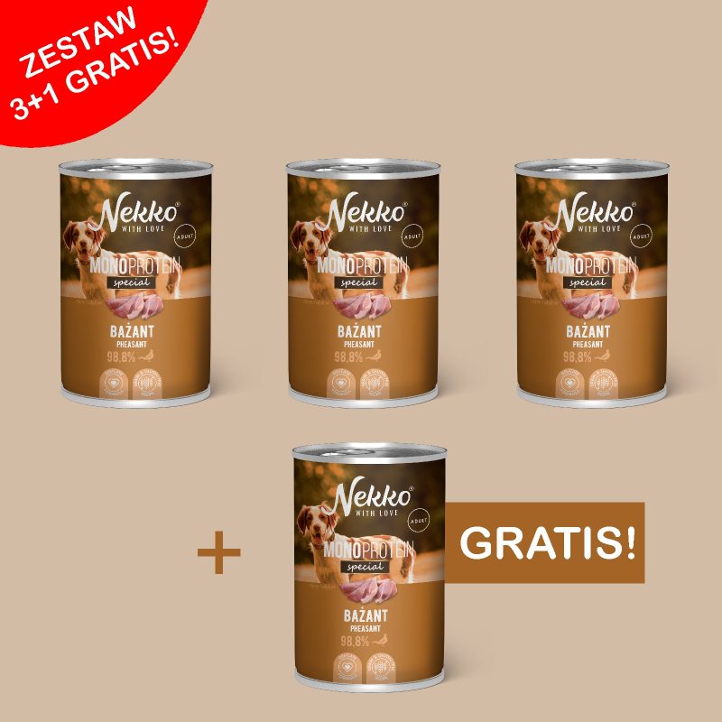 NEKKO MONOPROTEIN SPECIAL ADULT Bażant puszka 400g zestaw 3+1 GRATIS
